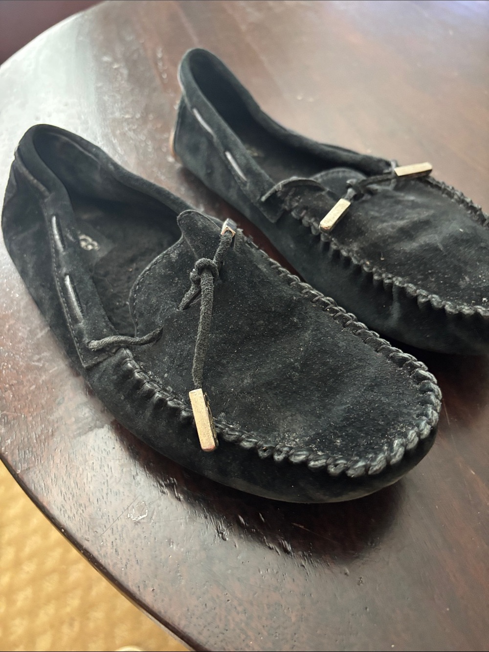 UGG Black Suede Moccasin Loafer with Metal-Tip Laces